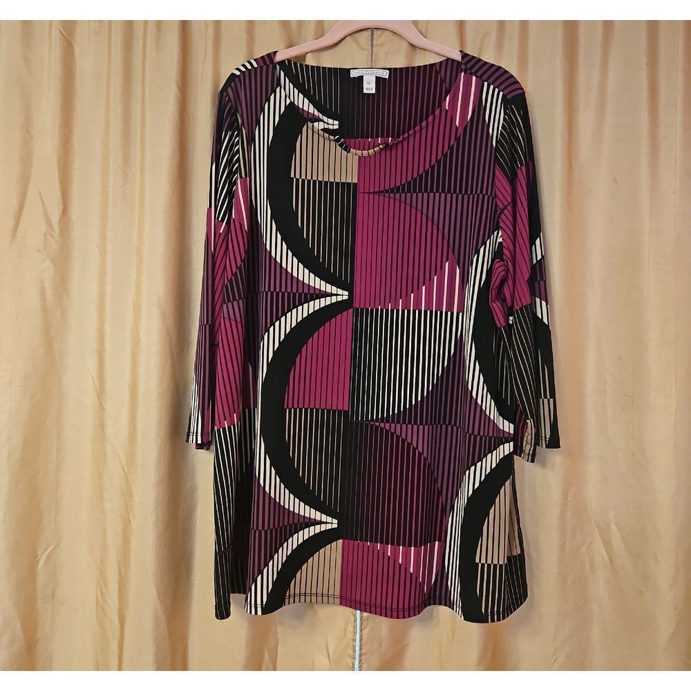 Dana Buchman Geometric Patterned Top - Pink, Black, Tan